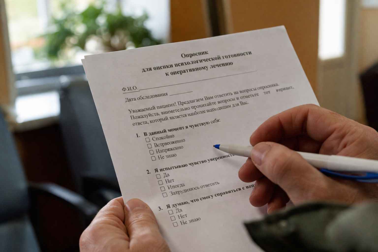 Пациент проходит тестирование на готовность к кодированию